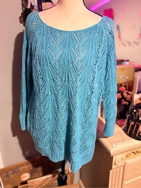 St. John's Bay Teal Openwork Scoop Neck Sweater